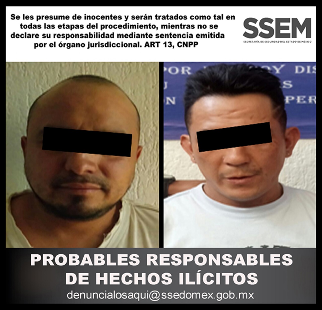 Captura SSEM a dos personas probablemente relacionadas con robo y narcomenudeo