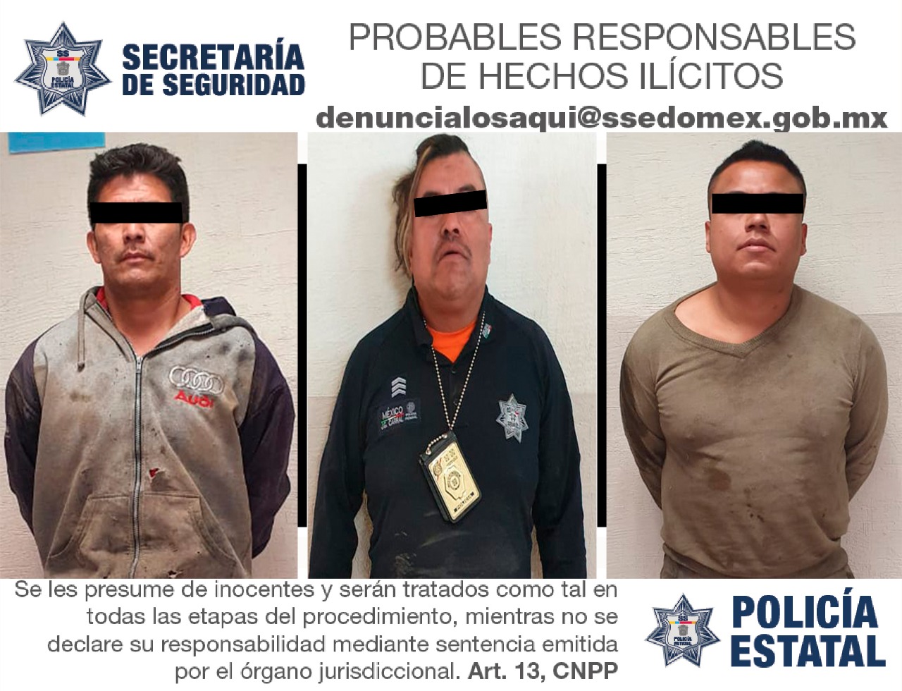 Elementos de la secretaría de seguridad detienen a tres sujetos probables responsables en el delito de robo equiparado