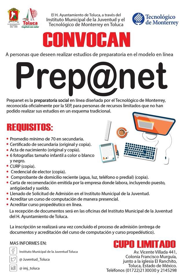 Invita Toluca a estudiar la Preparatoria en línea PREPANET