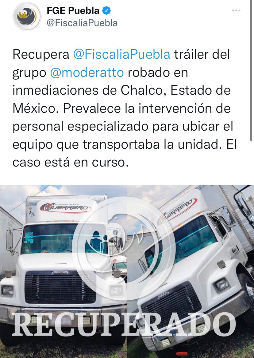 Recuperan camión robado al grupo Moderatto