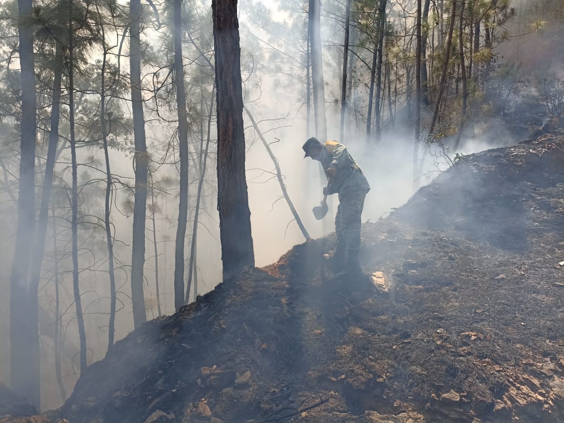 Ejército Mexicano continúa aplicando Plan DN-III-E, por incendio forestal en el Municipio de Temascaltepec