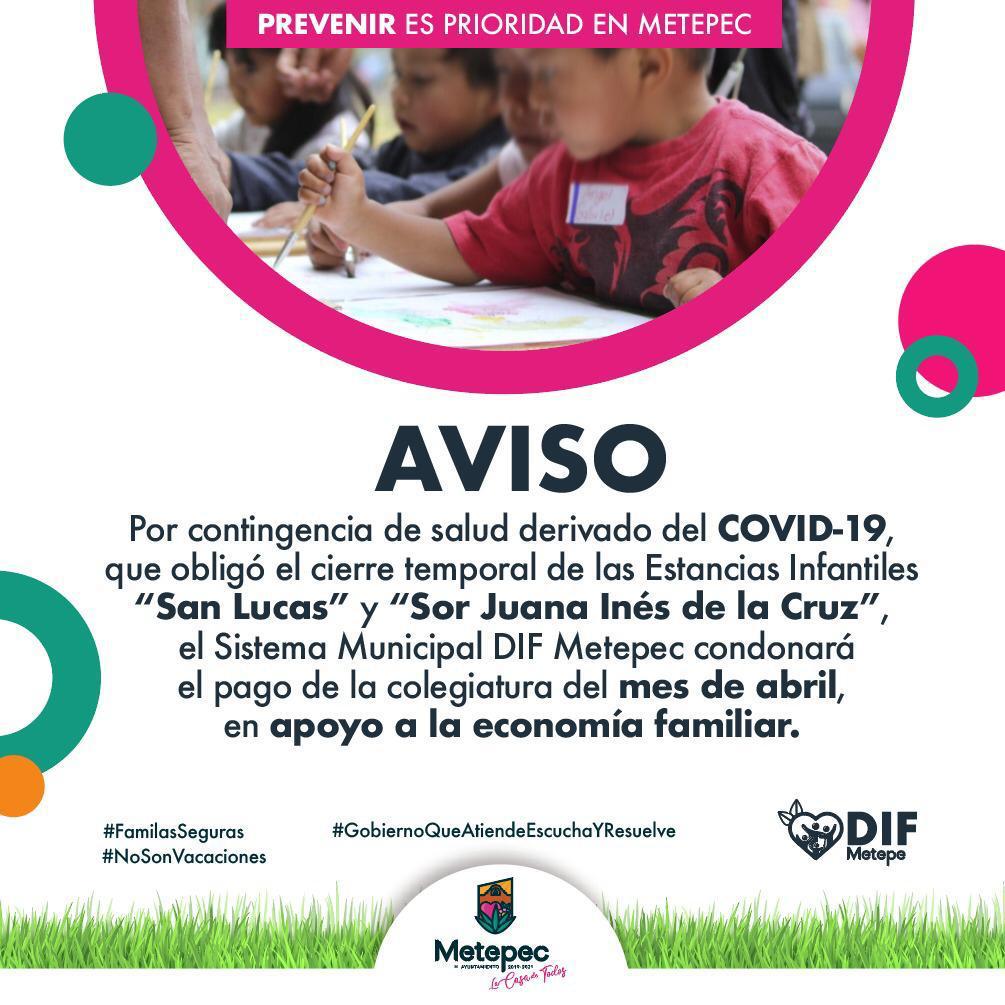 Condona DIF Metepec colegiatura mensual en estancias infantiles