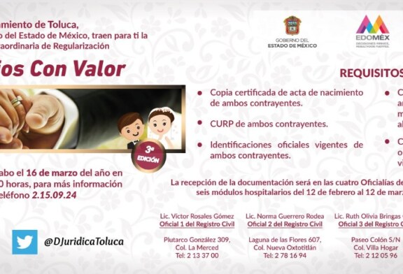 Mantiene abierta Toluca convocatoria para “Matrimonios con valor”