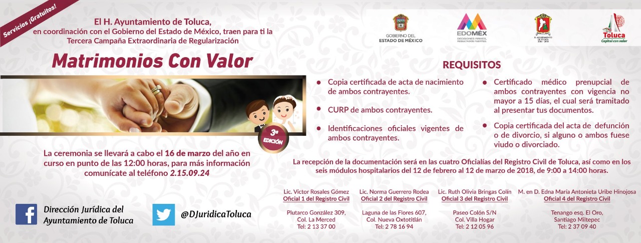 Mantiene abierta Toluca convocatoria para “Matrimonios con valor”