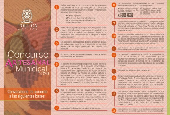 Convoca Toluca a 9º Concurso Artesanal Municipal 2020