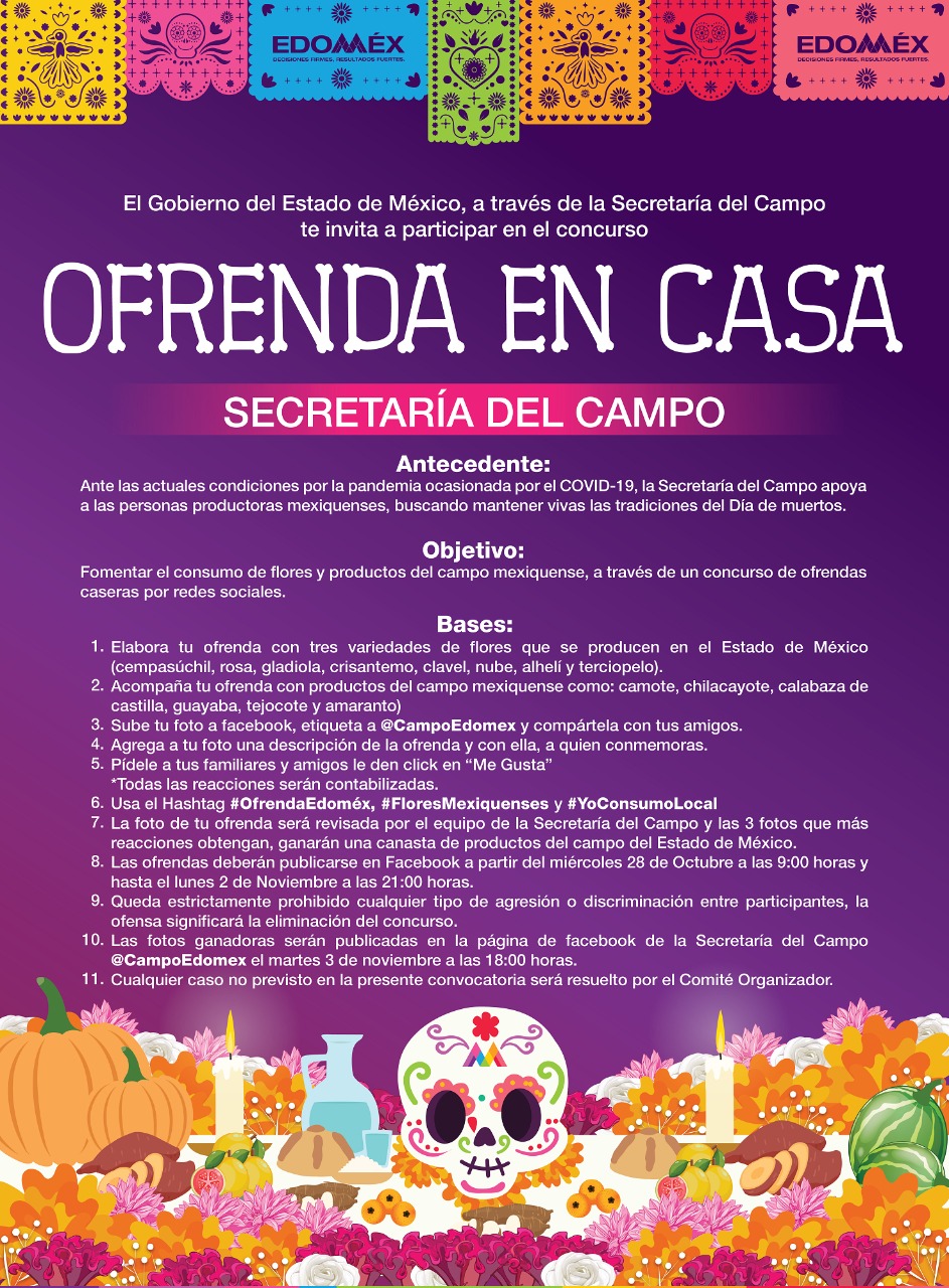 Invita gobierno estatal a participar en concurso de ofrendas en casa