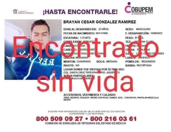 Después de varios días de búsqueda localizan sin vida a Brayan González