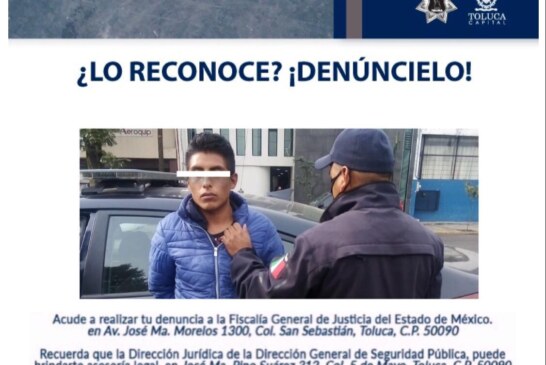 Policía Municipal de Toluca detiene a presunto delincuente dedicado al robo a transeúntes