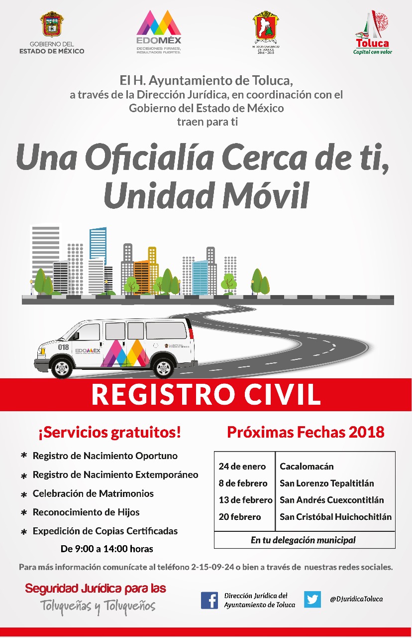 Invita Toluca a regularizar estado civil a través de “Una Oficialía cerca de Ti, unidad móvil”