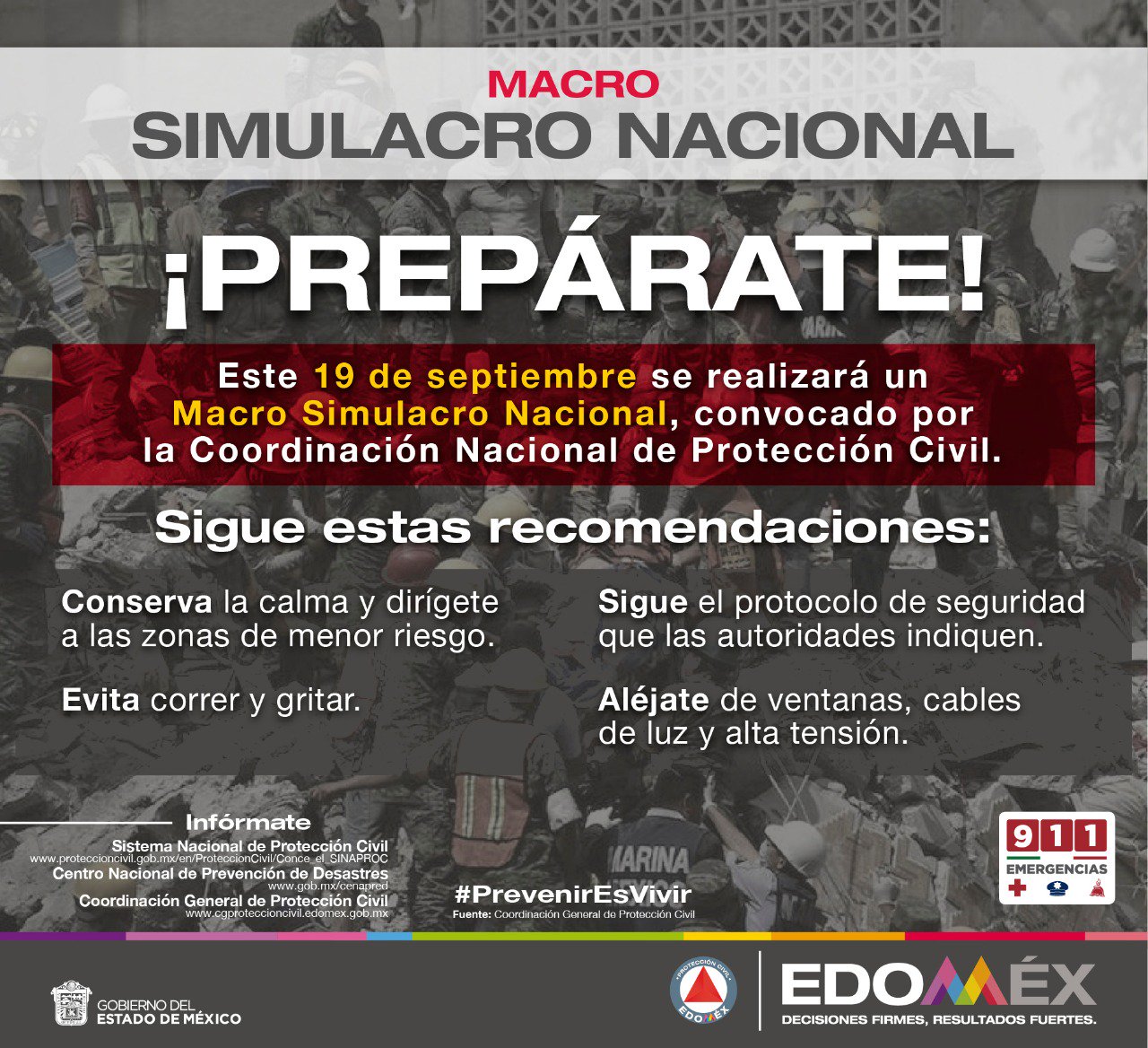 Participa Edoméx en macro simulacro nacional por sismos del 19s