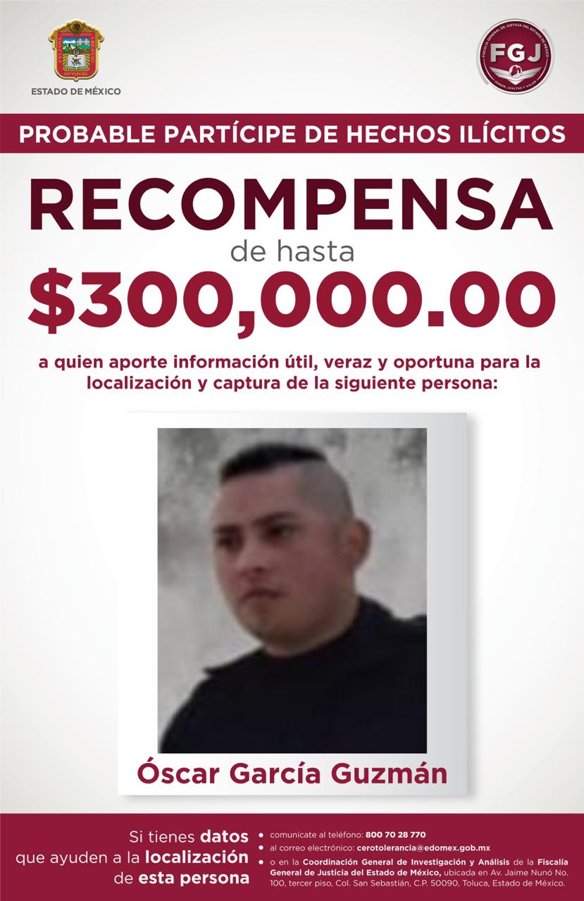 Ofrece fiscalía estatal recompensa de hasta 300 mil pesos para localizar y aprehender a Óscar García Guzmán