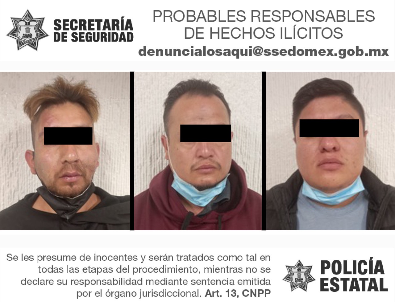 La policía mexiquense se tardó solo 136 atracos para detener a un trio de delincuentes.