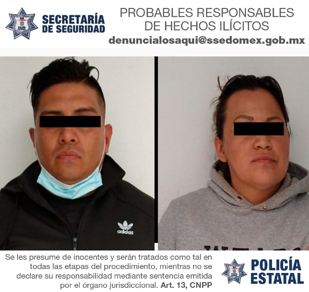 Elementos de la secretaría de seguridad y de la FGJEM aprehenden a dos probables responsables del delito de robo con violencia