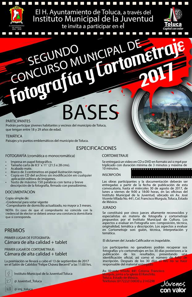 “Luces, cámara, acción”, prepara Toluca Segundo Concurso Municipal de Fotografía y Cortometraje 2017
