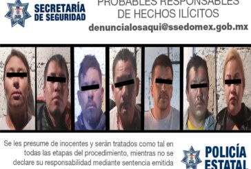 Elementos de la secretaría de seguridad y de la FGJEM detienen a siete probables integrantes de una banda dedicada al robo de vehículos
