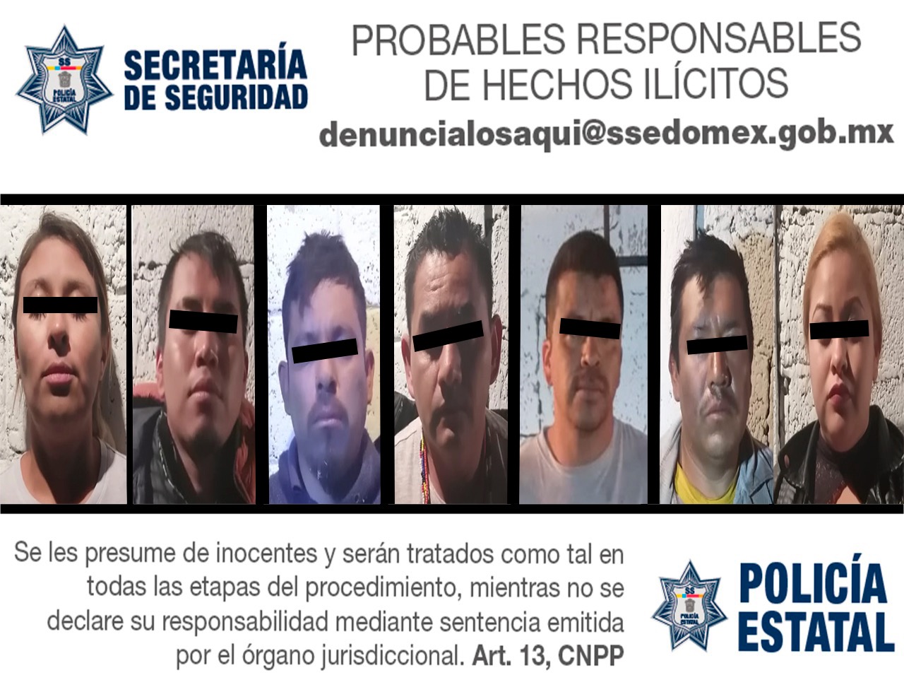 Elementos de la secretaría de seguridad y de la FGJEM detienen a siete probables integrantes de una banda dedicada al robo de vehículos