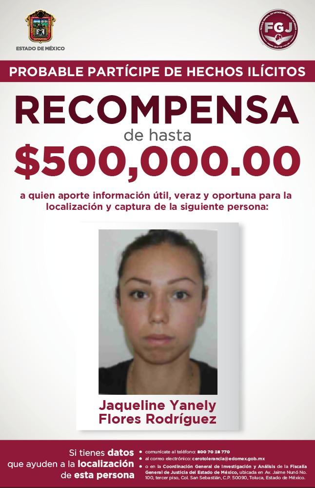 Ofrece FGJEM recompensa para localizar y aprehender a una mujer por homicidio en valle de Chalco
