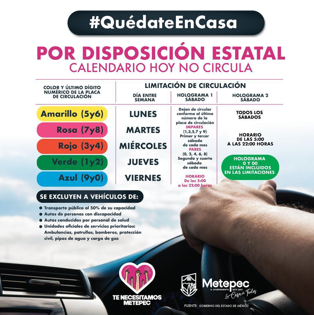 Por disposición estatal Metepec se suma al programa «hoy no circula»