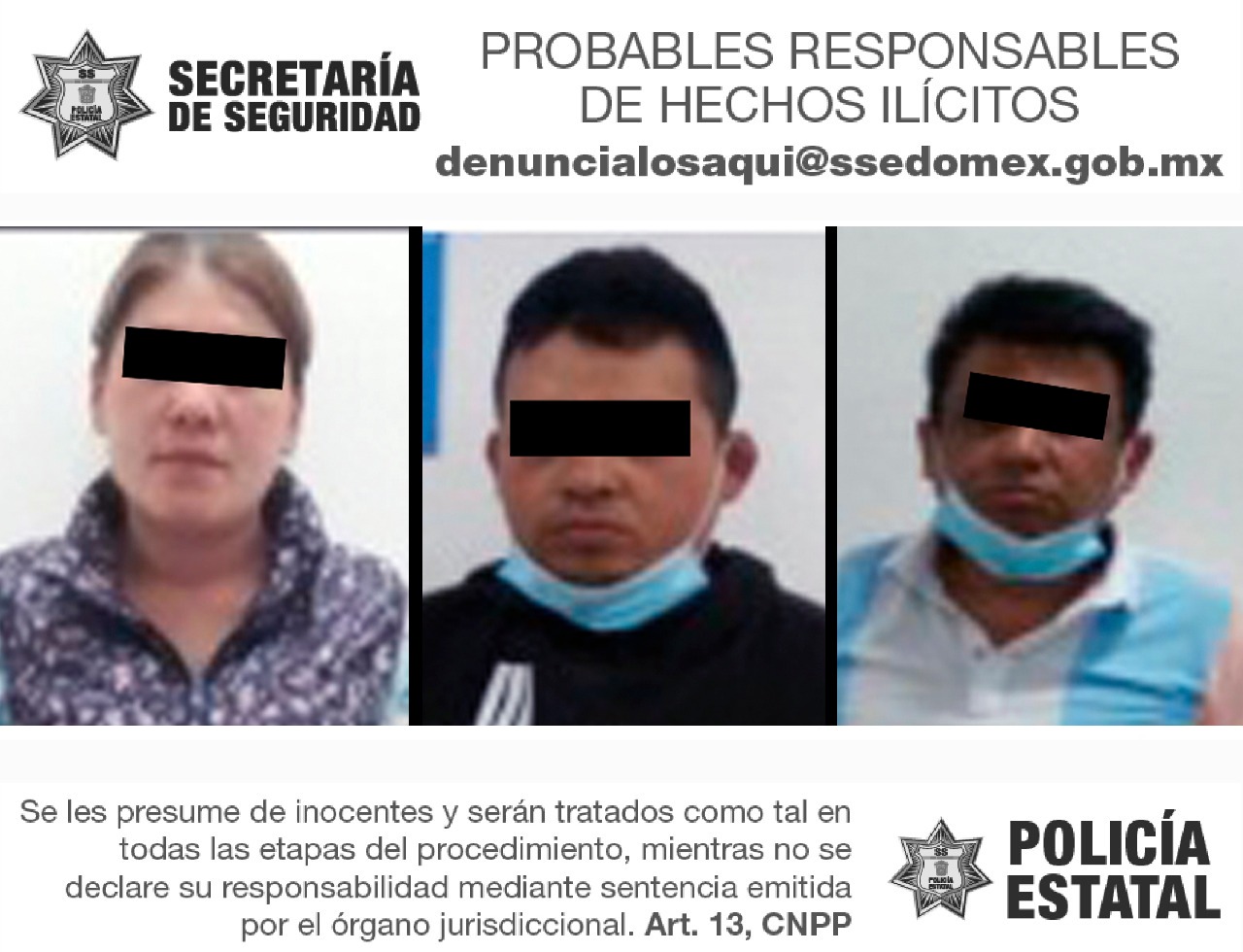 Elementos de la secretaría de seguridad y FGJEM detienen a tres posibles implicados en el delito de robo con violencia